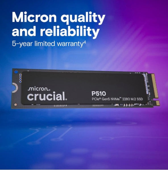 Crucial P510 PCIe Gen5 NVMe 2TB SSD, Up to 10,000MB/s, TLC NAND, Laptop & Desktop (PC) Compatible, for Gamers & Creatives, Solid State Drive