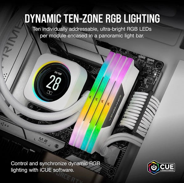 CORSAIR Vengeance RGB DDR5 RAM 32GB (2x16GB) Up to 6000MHz CL36-44-44-96 1.35V Intel XMP 3.0 Desktop Computer Memory - White