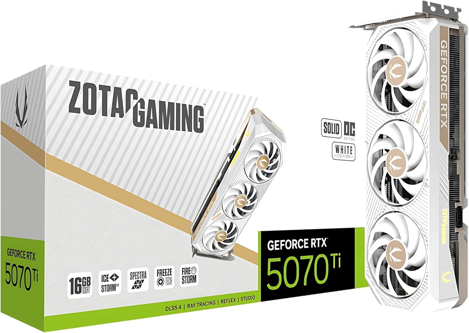 Zotac NVIDIA GeForce RTX 5070 Ti SOLID SFF Overclocked Triple Fan 16GB GDDR7 PCIe 5.0 Graphics Card (White)